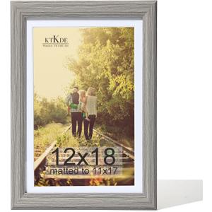KTKDE 12x18 Wooden Picture Frame,Display Pictures 11x17 with Mat or 12x18 Without, Tempered Glass, 18 by 12 Gray Frame Wall Gallery Photo Frames Poster Frame best gift