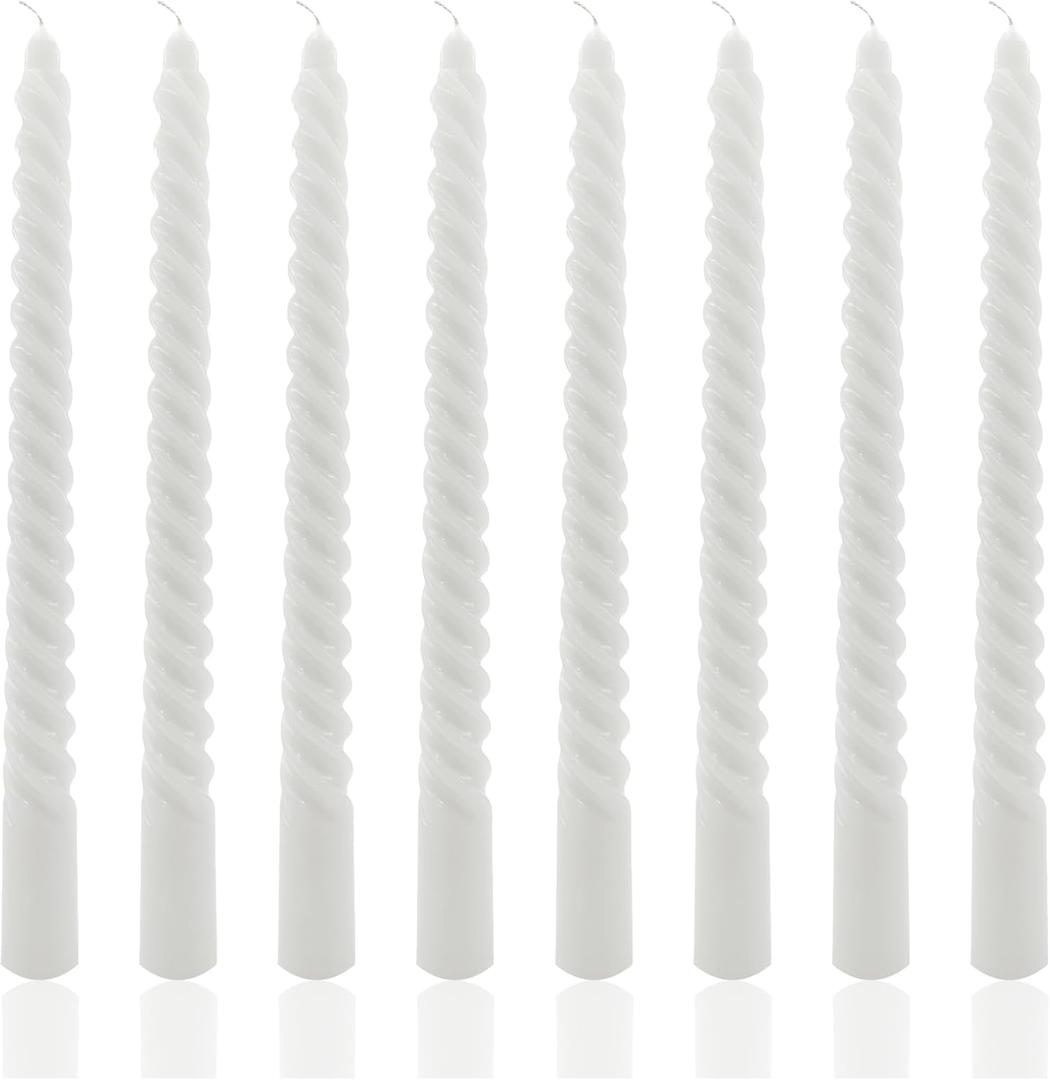 8 Pack 10 Inch Smoke-Gray Spiral Taper Candles Long Burning Dripless Candles for Party Dinner Home Decor Wedding and Celebrations