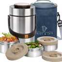 Pawovdeq 67 oz Adults Stainless Steel Vacuum Insulated Wide Mouth Soup Food Thermo Hot Food Jar with Keep Thermal Portable 3 Tier Stackable Bento Hot Food Containers Lunch Boxes (67 oz Silver)