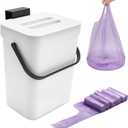 0.8 Gallon/3L Compost Bin Kitchen, Comes 5 Rolls of Handle Trash Bags, for Use on Countertops or Under Sinks, Countertop Compost Bin with Lid, for Cupboard/Bathroom/Bedroom/Office(White)