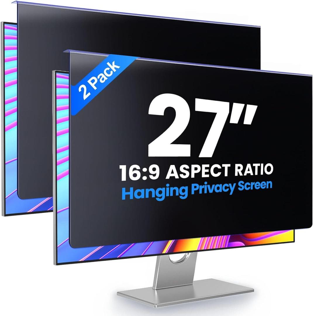 [2-Pack] Computer Privacy Screen Filter 27" Hanging Privacy Screen Protector Compatible Widescreen Computer Monitor with Aspect Ratio 16:9,Anti-Glare Privacy Screen Protector (27" Diagonal)