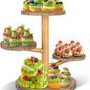 Primo Lines 4 Tier Round Wooden Cupcake Stand, Wood Cake Stand with Tiered Tray Decor, Farmhouse Cupcake Tower Dessert Stands Decor, Cupcake Display for Baby Shower Birthday Graduation Tea Party, Brown 