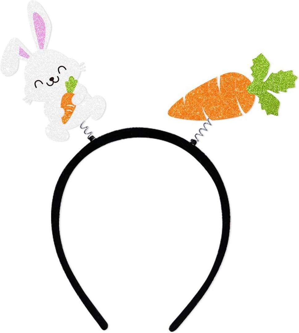 Ecuupas Easter Headbands Glitter Rabbit Hairband Cute Carrot Hair Hoop Headpiece Hair Accessories for Spring Easter Party Festival Supplies