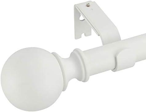 Kemmie 1" Classic Window Curtain Rod with Round Finials Simple Single Telescoping Drapery Rod, 18-36", Matted White