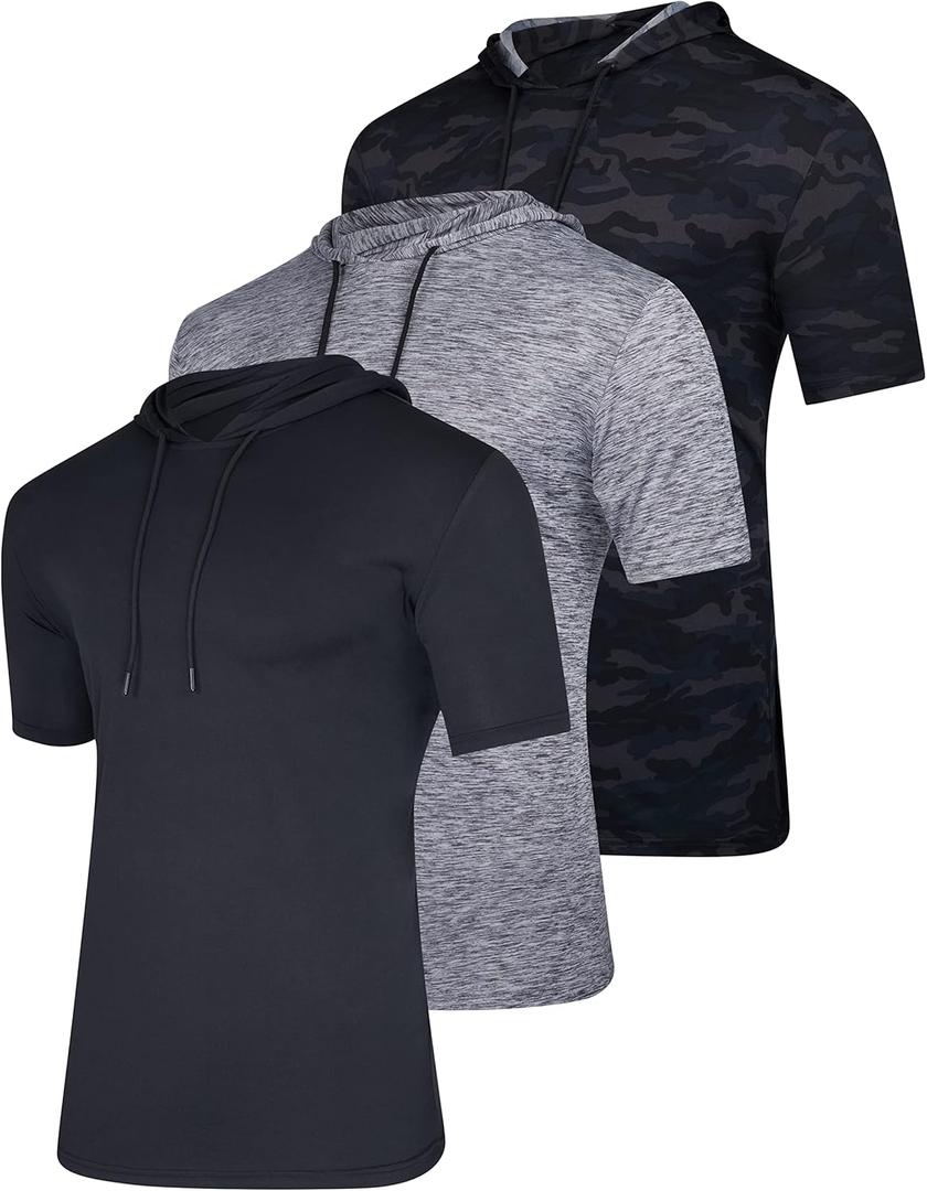Real Essentials 3 Pack: Men's Dry Fit Short Sleeve Active Athletic Hoodie Pullover Sweatshirt 4XT