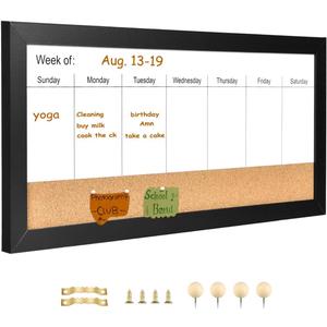 Magnetic Weekly Dry Erase White Board and Cork Board, Black Wood FrameMagnetic Surface Whiteboard for Home Office and Wall Decor(ZHZL-3060BK) (23.6" x 11.8")