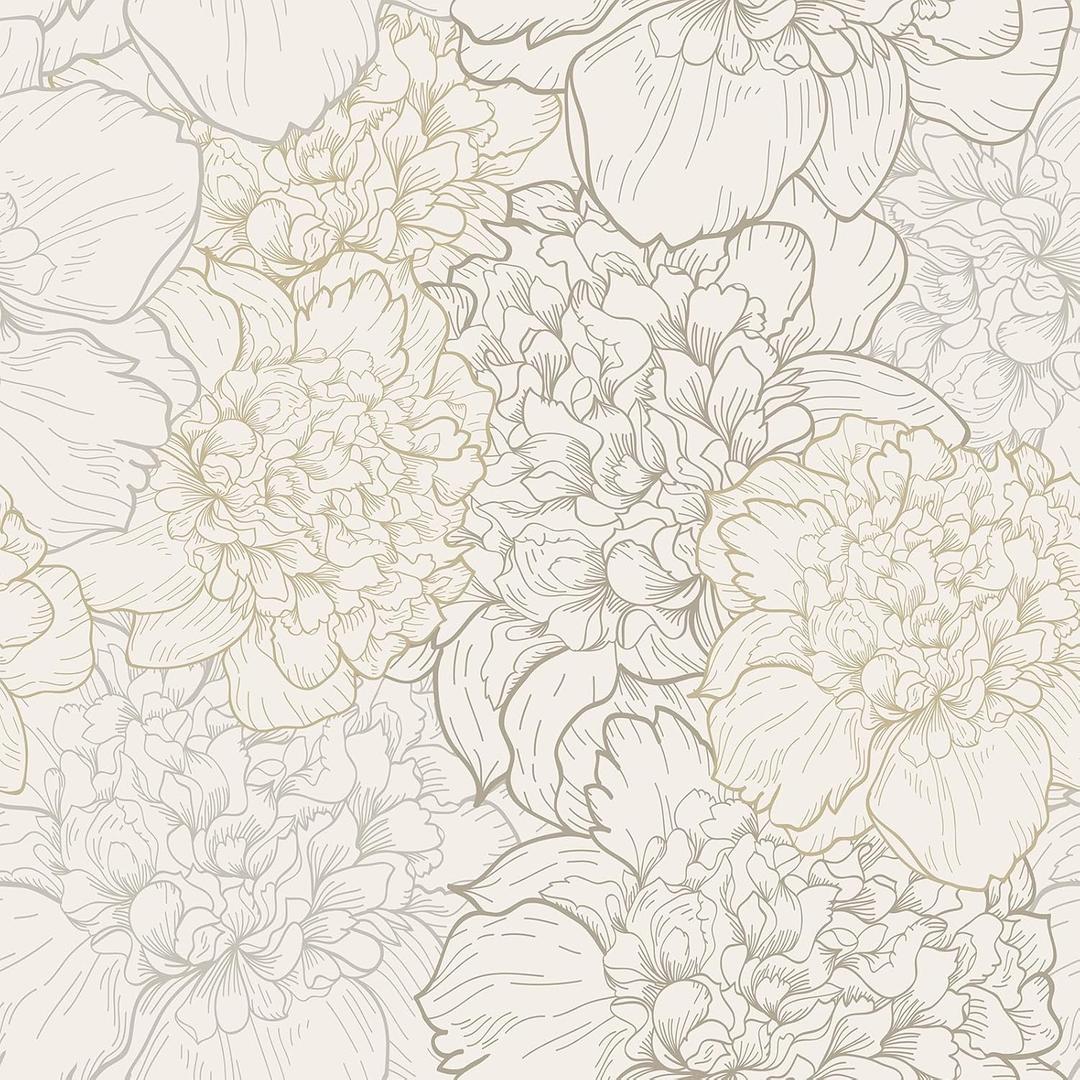 VEELIKE Boho Sketch Peony Peel and Stick Wallpaper Vintage Floral Wallpaper for Bedroom Bathroom 17.7''x118'' Removable Peony Wall Paper Floral Contact Paper for Cabinets Drawers Shelves Accent Wall (Beige)