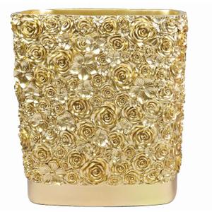 Hymmah Bathroom Trash Can 1.8 Gallon(7 Liter) Small Kitchen Garbage Can,Decor Wastebasket for Bedroom Office,Resin Hand-Carved Rose Flower Gold