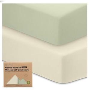 2-Pack Waterproof Crib Sheets for Girl, Boy - Organic Cotton 52X28 Fitted Crib Sheets Neutral,Crib Mattress Protector Sheets,Soft Toddler Bed Sheets,Washable Infant Fitted Baby Crib Sheets (Green Flax)