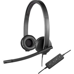 Logitech H570e Wired Headset, Stereo Headphones with Noise-Cancelling Microphone, USB, In-Line Controls with Mute Button, Indicator LED, PC/ Mac/ Laptop - Black