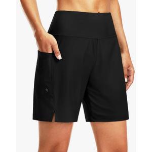 G Gradual Women's 7" Long Swim Board Shorts High Waisted Quick Dry Beach Swimming Shorts for Women with Liner Pockets, M