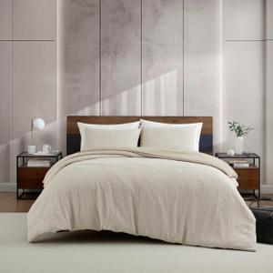 Kenneth Cole - Duvet Cover Queen Size, Soft & Smooth Textured Bedding w/Matching Pillowcases, Medium Weight for All-Season Comfort, 3 Piece Bed Sets (Stitched Gauze Beige)