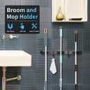 Huryfox Heavy-Duty Stainless Steel Broom Holder, Black, Wall Mount, 1-4 cm Diameter Compatible, Adjustable, 3 Racks, 2 Hooks, Space-Saving