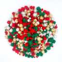 Lusy DM 1500 Pieces Christmas Pom Pom Glitter Pom Pom Balls Christmas Tinsel pom pom for Craft Making and Hobby Supplies (4 Sizes, Gold, White, Red, Green)