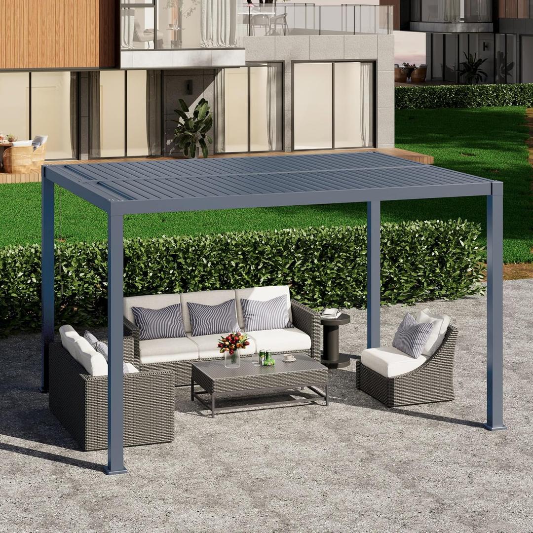 RoyalCraft Adjustable Louvered, Heavy-Duty Aluminum Outdoor Pergola, Metal Hardtop Pergola with Adjustable Roof for Patio, Deck, Garden, Yard (Grey, 10' x 13') (Gray)