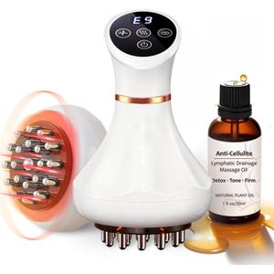 Lymphatic Drainage Massager & Anti Cellulite Massage Tool Helps Reduce Stretch Marks & Cellulite, Body Sculpting Machine For Legs, Arms & Belly with Microcurrent, Light, Heat & Vibration，With Body Oil