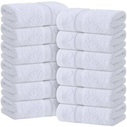 Wealuxe White Hand Towels for Bathroom [12 Pack] Cotton Hand Towel Bulk for Gym, Kitchen and Spa, 16x27 Inches Soft Highly Absorbent Quick Dry Terry Salon Towels