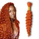 Human Braiding Hair 50g 18 Inch Deep Wave Bulk Human Hair for Braiding Boho Braids 100% Unprocessed Brazilian Virgin Human Hair Extensions No Weft 1 Bundle/Pack Ginger Orange