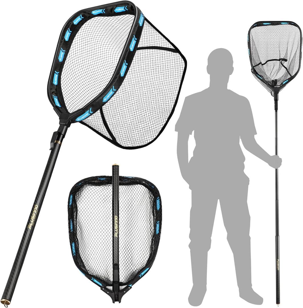 PLUSINNO Floating Fishing Net with Telescoping Handle, Carbon Fiber Ultralight Long Fish Net, Collapsible Landing Net 6.56/7.86Ft, Fishing Gear Kayak Accessories for Bass Trout Salmon (6.56 FT / 2.0M Full Length)