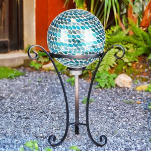 Metal Gazing Globe Stand for 10 or 12 Inch Balls - 17" H Black Outdoor Holder With 3 Stakes for Garden