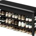 LBT Shoe Bench with Storage, Solid Rubberwood Shoe Storage Bench with Cushion, 2-Tier Shoe Rack for Entryway, Shoe Rack Bench with Deep Hidden Compartment and Stay-Open Hinge, 550lb Capacity Black, 39.4 inch