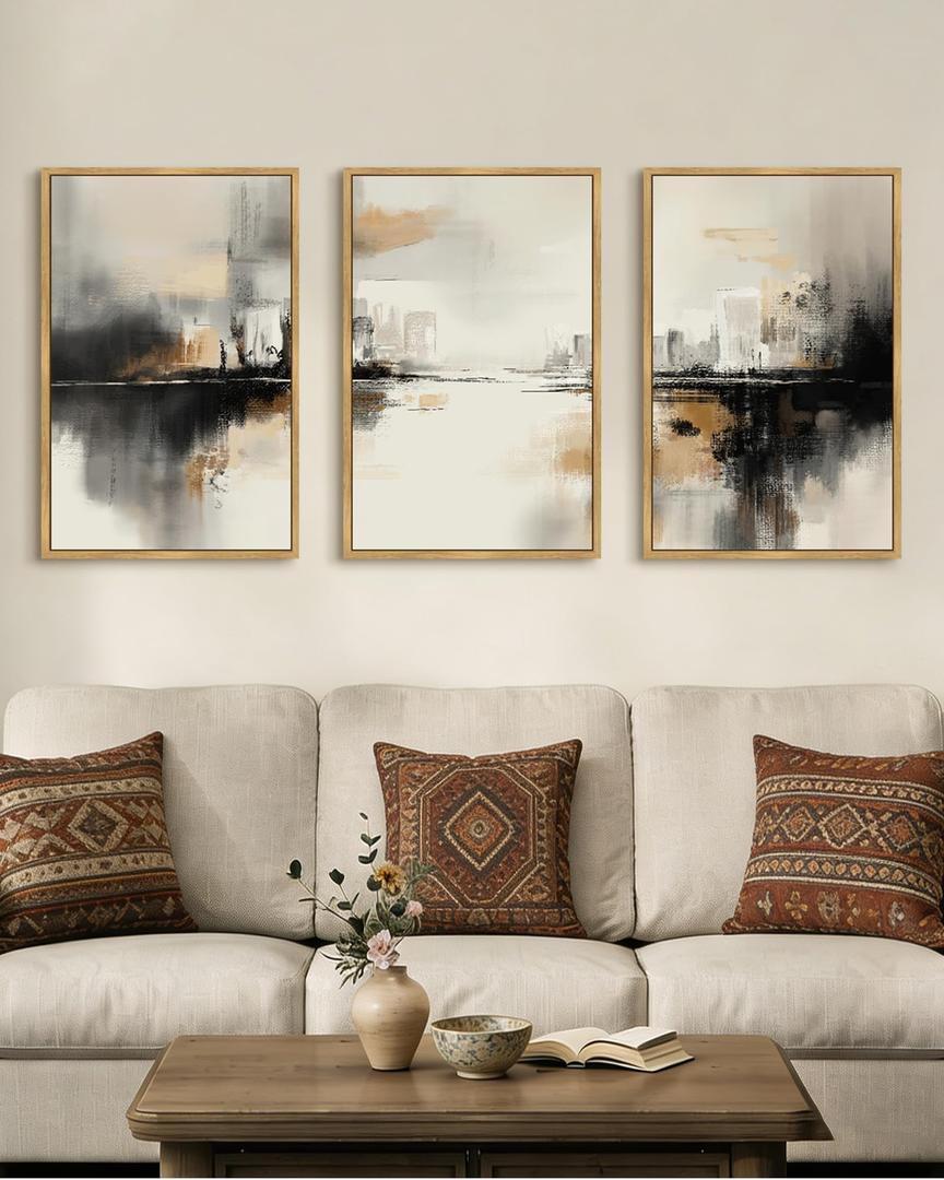 Drsoum Boho Plant Wall Art Framed Bohemian Wall Decor Abstract Geometry Artwork Hallway Bedroom Home Office Prints Ready to Hang 16x24in Natural Framed