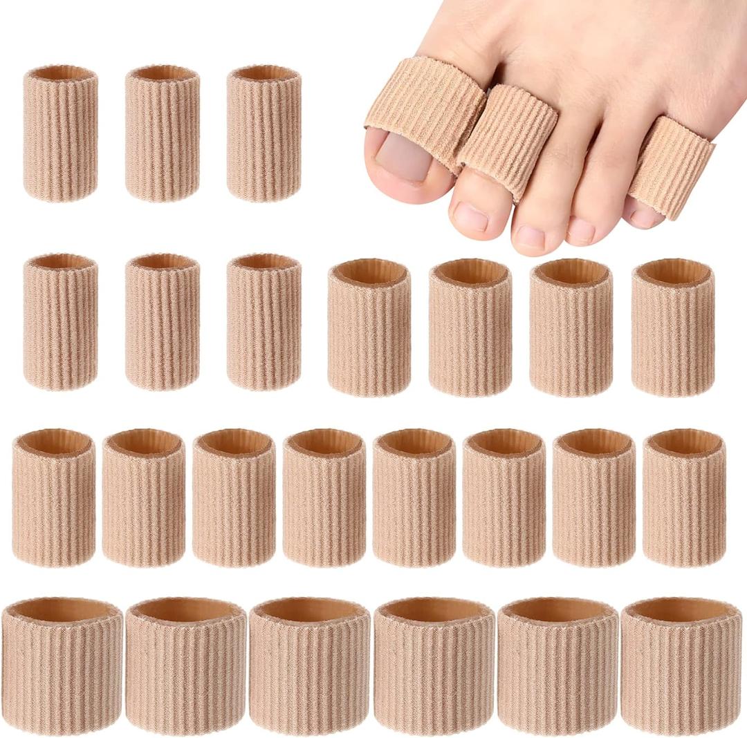 Blulu 24 Pieces Toe Tubes 0.98 Inches Cushion Tube Corn Pads for Toes Sleeves Soft Gel Protectors for Cushions Corns Blisters Calluses 3 Size(Skin Color, Assorted Sizes)