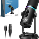 AOC USB/XLR Dynamic Microphone for Podcast Recording, PC Computer Gaming Streaming Mic with RGB Light, Mute Button, Headphones Jack, Desktop Stand, Vocal Mic for Singing YouTube, Black