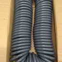 Heavy Duty Polyurethane Recoil Air Hose 1/4 in x 50 ft, Lightweight, Flexible Compressor Hose with Universal Quick Coupler, Plug and Bend Restrictors, Gray