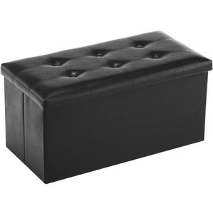 Youdesure Folding Storage Ottoman Bench, Faux Leather Footrest Couch for Living Room, 30 inch Storage Bench with Padded Seat for Bedroom Hallway, Holds up to 350lbs, Black, 15"D x 30"W x 15"H