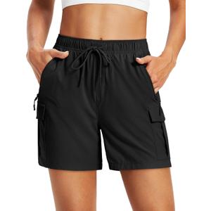 MAGCOMSEN Women's 5'' Hiking Cargo Shorts UPF 50 Quick Dry Lightweight Athletic Golf Outdoor Summer with Zipper Pockets (Black), L