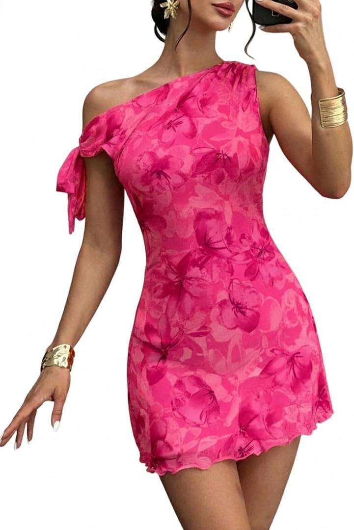 Acelitt Womens Summer Floral Off Shoulder Dress, L