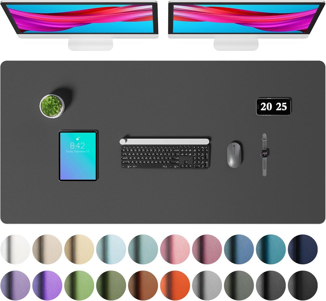 Aothia Faux Leather Desk Mat  Large Mouse Pad, Non-Slip PU Leather Blotter, Waterproof Writing Surface for Office and Home (Grey, 47.2" x 23.6") (Gray)