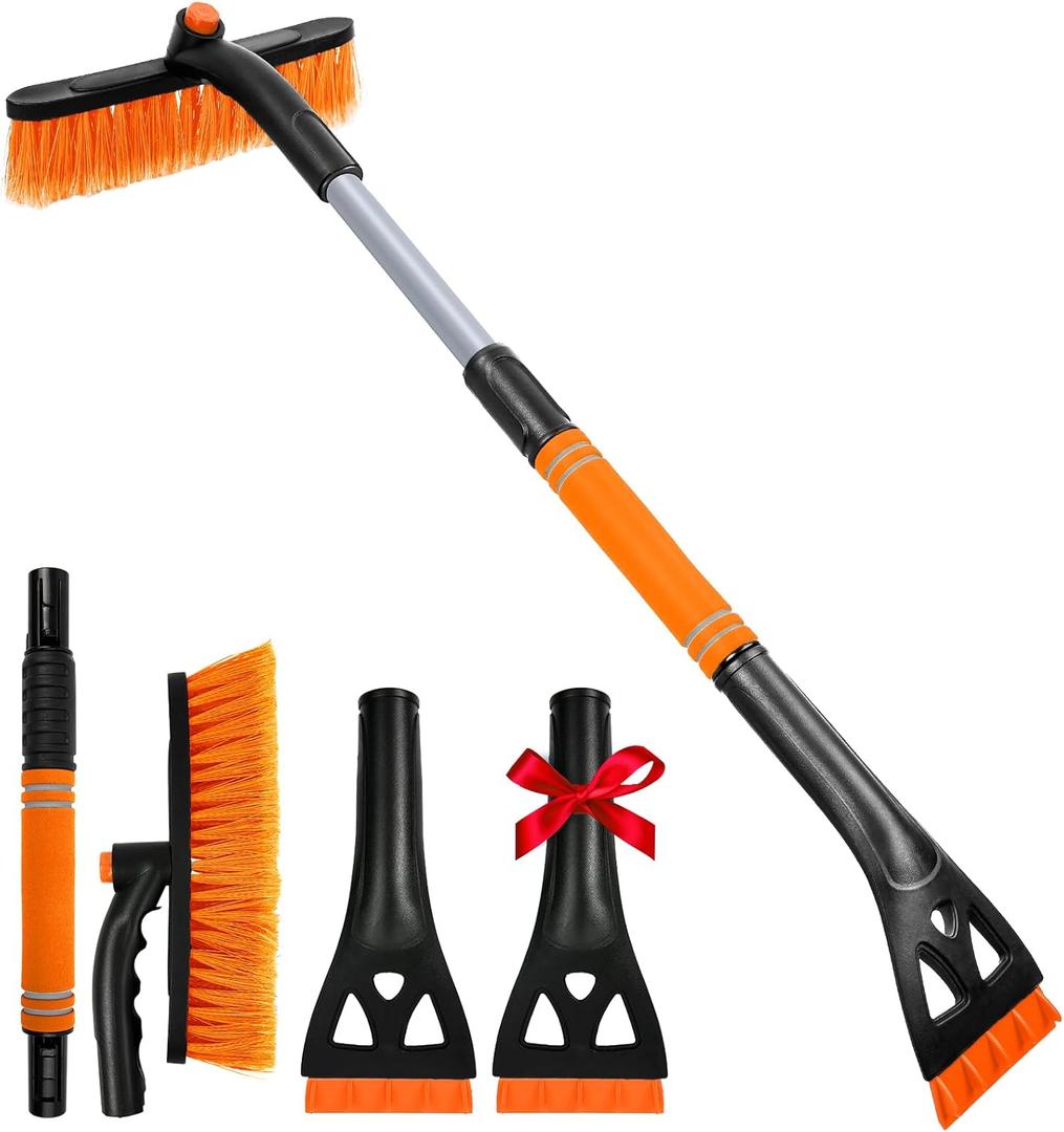 BFONS Ice Scrapers for Car Windshield, 2-in-1 Snow Scraper and Snow Brush for Car SUV Truck, Car Ice Windshield Scraper for Ice and Snow with 360 Pivoting Brush and Ergonomic Foam Grip Orange