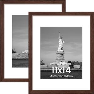 ENJOYBASICS 11x14 Picture Frame, Display Poster 8x10 with Mat or 11 x 14 Without, Wall Gallery Photo Frames, Brown, 2 Pack