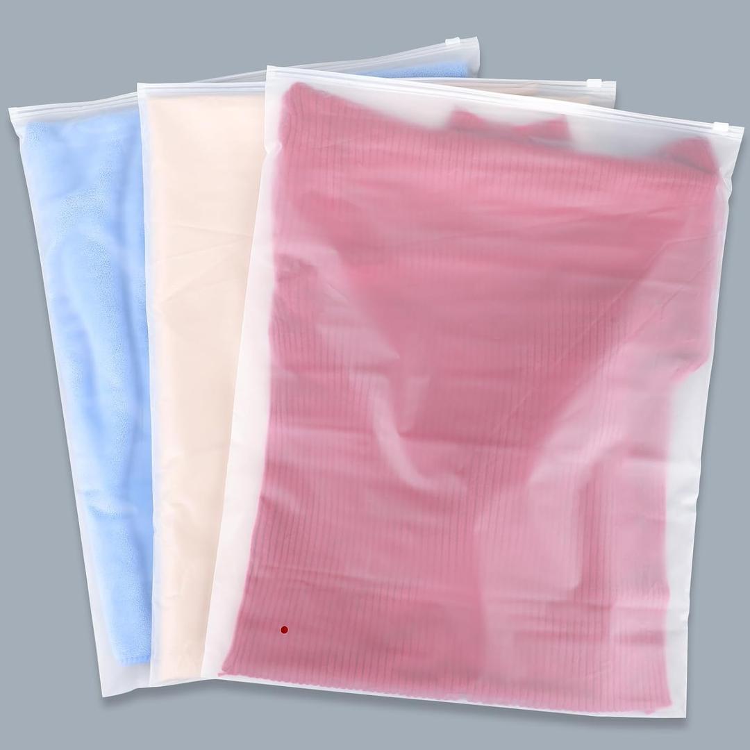 Clothing Bags, 21 Count 16x20 inch Extra Large Frosted Zipper Plastic Bags for Clothes, Sweater Dress, Jeans, Jacket, T Shirt Packaging Shipping, 3 Mil, with Vent Holes