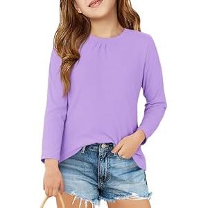 Haloumoning Girls Long Sleeve Tees Kids Casual Crewneck Pleated T Shirts Cute Fall Tops 160