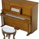 Vaguelly 1 12 Miniature Upright Piano and Stool Model for Dollhouse Furniture Realistic Mini House Decor Doll Props for Creative Micro Landscape 5.11X4.05X2.16In