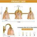Bathroom Light Fixtures (3-Light), Vintage Brushed Gold Vanity Lights for Bathroom with Amber Tulip Crystal Glass Shade, Vanity Wall Light Over Mirror for Bedroom Living Room Hallway