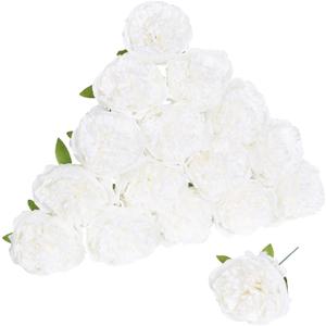 Peony Artificial Flowers 16pcs Fake Peonies Bulk White Silk Flowers Faux Peony Flowers Silk Peonies Heads with Stem Realistic Flowers for Home Wedding Party Festival Decor (Pure White)
