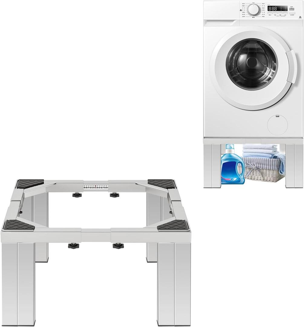 Chinchilla Heavy Duty Stainless Steel Laundry Pedestal - Universal Adjustable Stand for Washer, Dryer & Refrigerator, 12" Height Appliance Riser with Non-Slip Feet