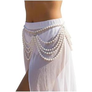 WDIRARA Women's Pearls Waist Chain Body Chain Beach Bikini Accessories