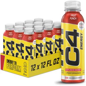 Cellucor C4 Energy Non-Carbonated Zero Sugar Energy Drink, Pre Workout Drink + Beta Alanine - Fruit Punch - 12 FL OZ (355 ml) - Pack of 12 (EXP 11/01/25)