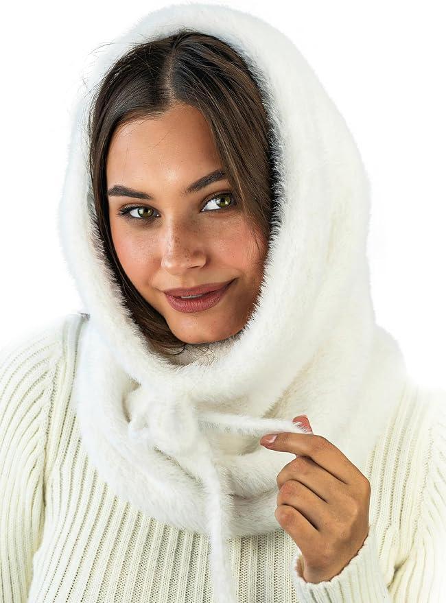 Balaclava Hood Scarf Women - Winter Hood Hat Scarf Combo - Snow Face Cover - Knitted Hooded Scarf