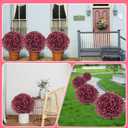 Artificial Boxwood Topiary Balls – Set of 2 UV-Resistant 23" Rose-Colored Faux Shrubs with Ground Spikes, Faux Evergreen Decorative Plants for Outdoor Indoor Porch Patio Garden