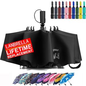 LANBRELLA Compact Reverse Folding Umbrella Auto Windproof Travel Umbrella (46 INCH, Black)