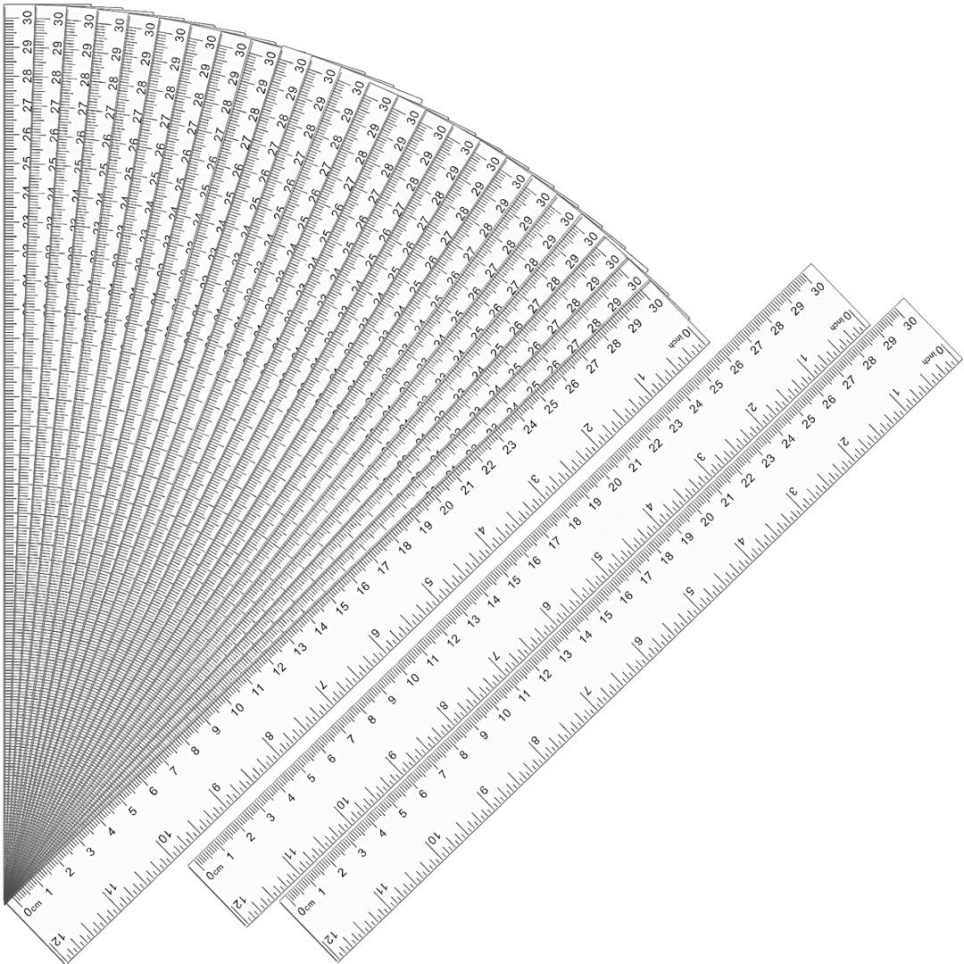 Pack of 32 Clear Ruler 12 Inch Bulk with Centimeters and Millimeters, Metric Rulers Measuring Drawing Tool for Kids, Ideal Back to School Office Home Supplies