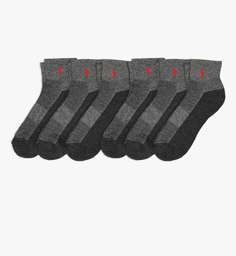 POLO RALPH LAUREN Men's Athletic Performance Cotton Ankle Socks-6 Pair Pack-Moisture Wicking Mesh 12-17