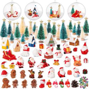 Roowest 150 Pcs Miniature Christmas Figurines for Snow Globe Kit DIY Crafts Mini Resin Ornaments with Santa Claus Stars Snowman Elk Reindeer Mini Christmas Trees Village Decorations