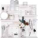 HGYZE Plastic Pegboard Wall Organizer, White, 22 x 22 x 1.5 in, Includes 4 Wall Shelves, 8 Hanging Boards, 24 Hooks